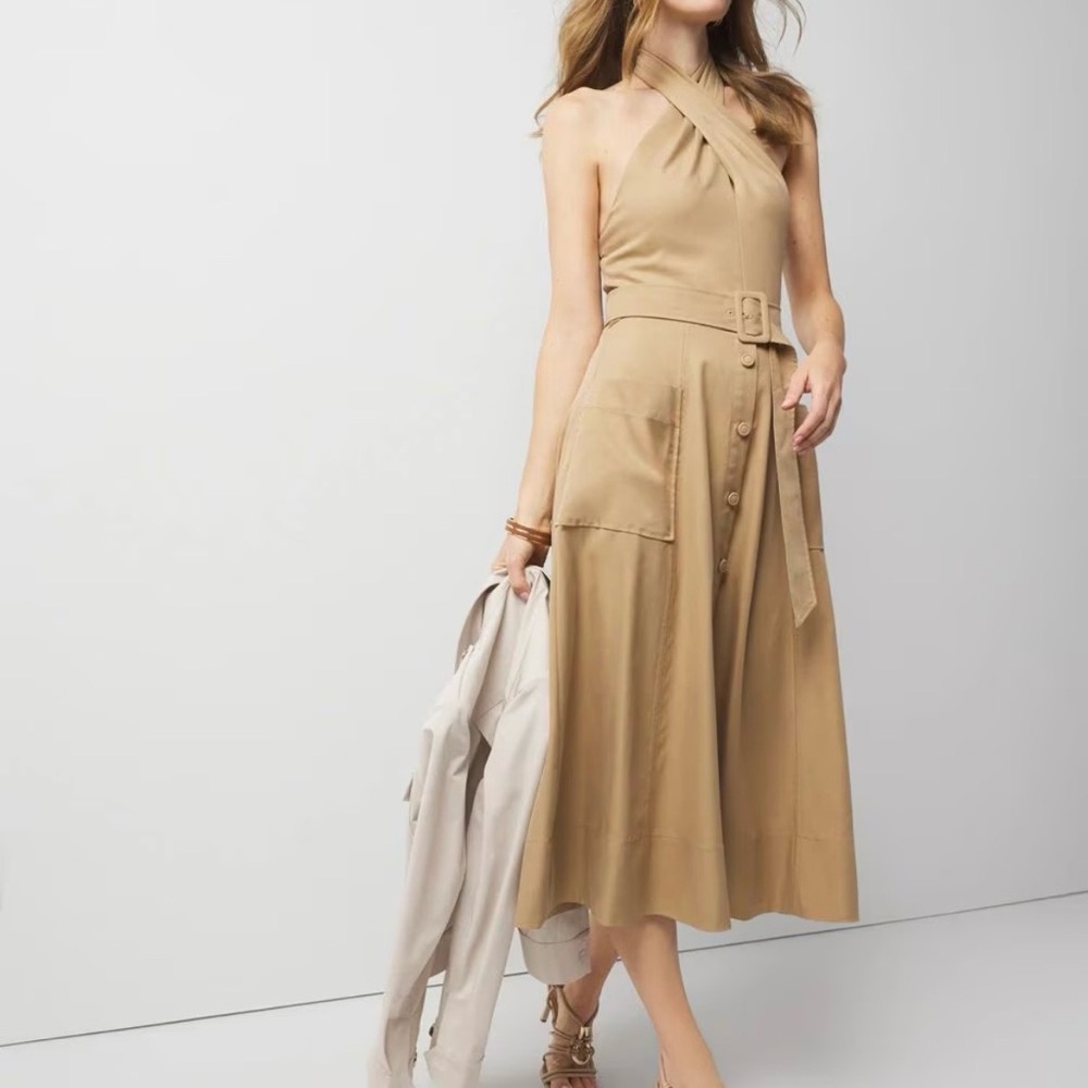 Elegant Tan Halter Dress